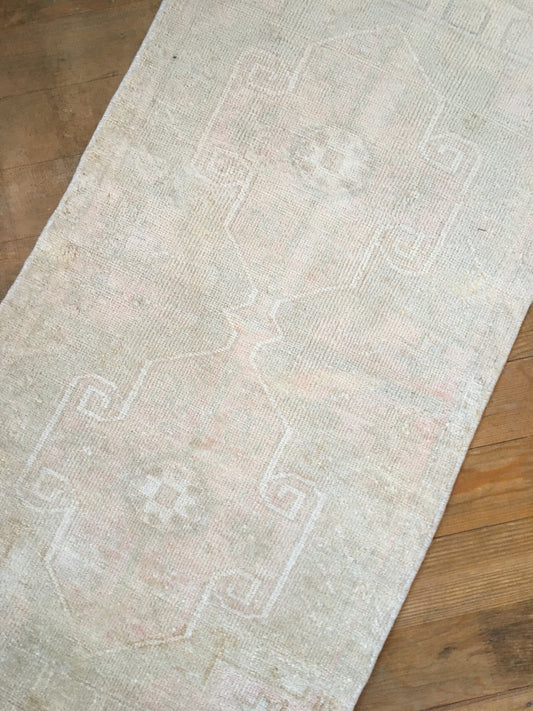 1.7 x 3.3 muted soft colors small rug, vintage small turkish rug, oushak anatolian rug