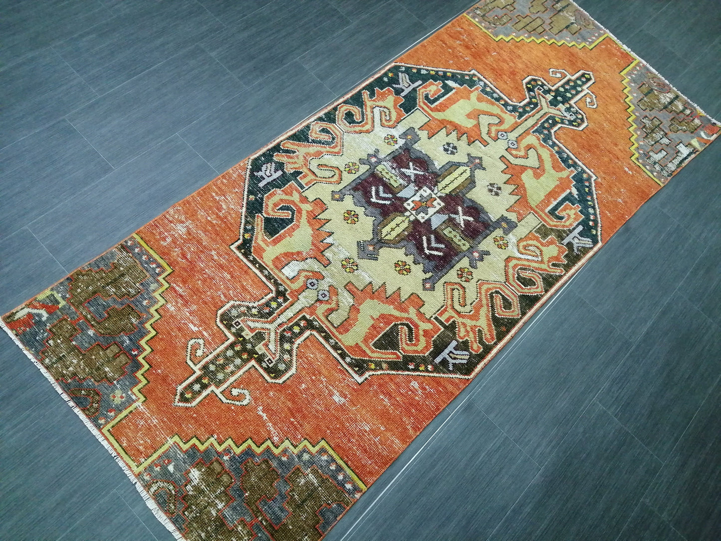 7.5 X 3 DISTRESSED Oushak Runner Rug Turkish Runner Rug Vintage Runner Rug Hallway Runner Rug Kitchen Runner Rug Wool Runner Rugl Oushak Rug