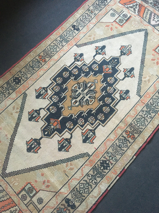 4x7.5 feet handmade muted color wool kitchen rug, vintage beige etnique anatolian turkish bedroom floor rug,oushak living room area blue rug