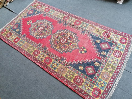 4x8 feet living room medium turkish rug, handmade red wool kitchen area rug, vintage bedroom floor rug, bedroom bohemian medium size rug