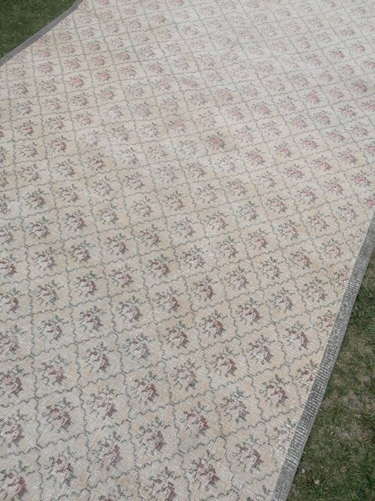 6.2 x 9.9 muted soft colors rug, vintage turkish rug, oushak rug anatolian rug