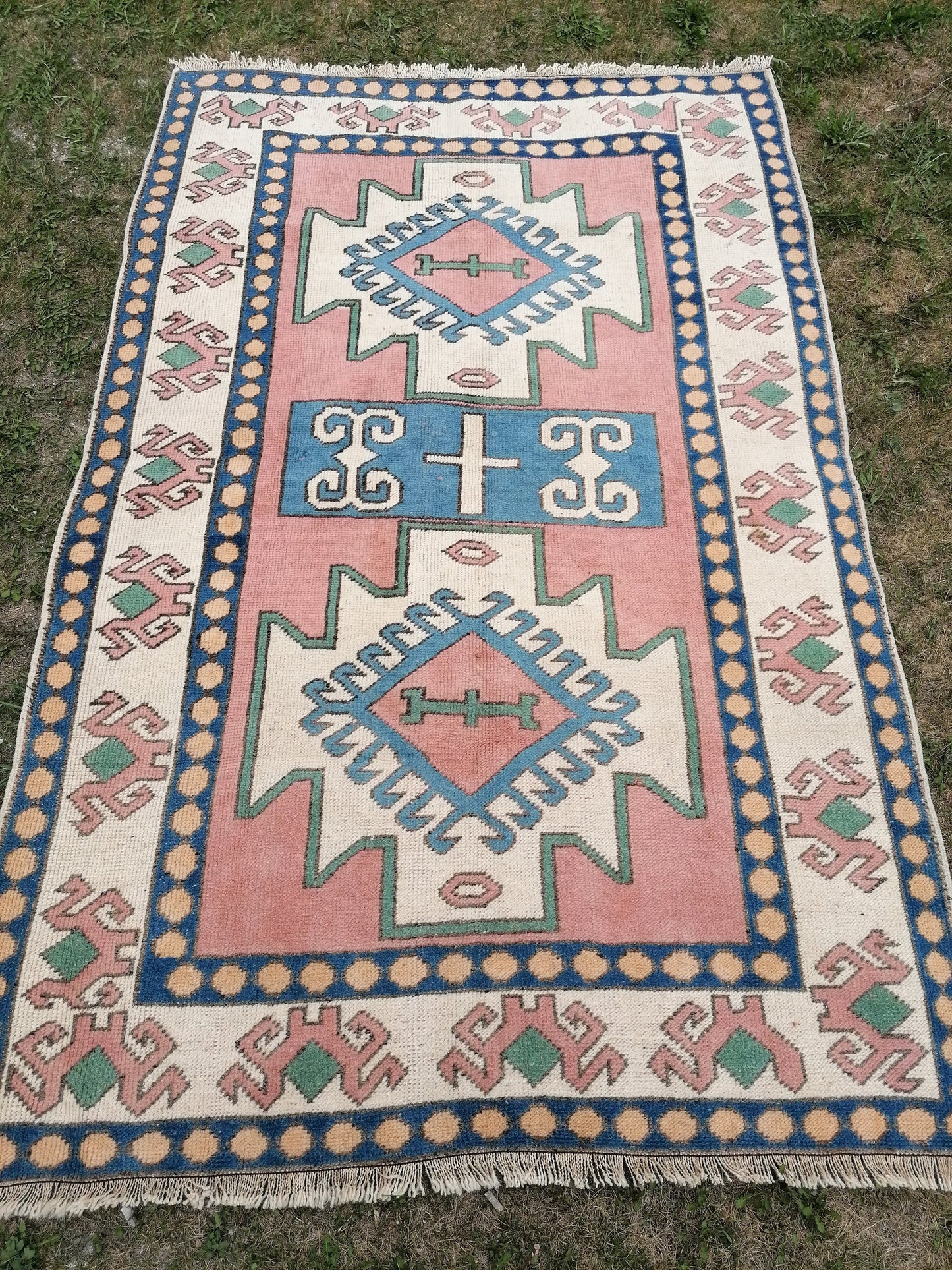 Vintage turkish blue rugs 4'5x6'9 oushak wool rug