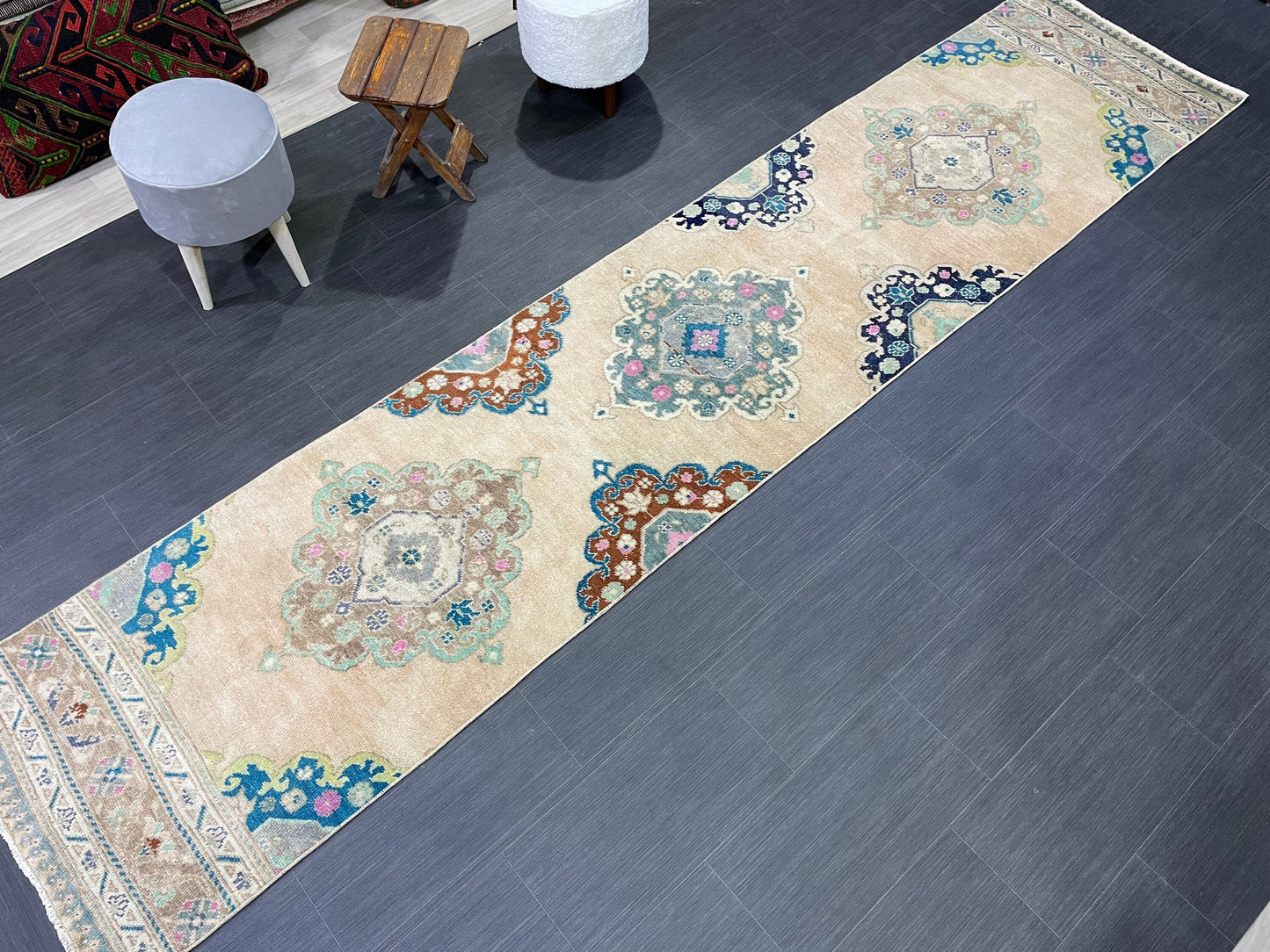 Muted Oushak Runner 2.5 x 11.5 Rug Turkish Runner Rug Vintage Runner Rug Long Hallway Runner Rug Kitchen Runner Rug Wool Runner Handmade Rug