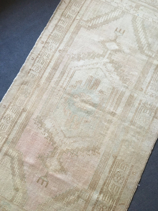 3.5 x 6.7 oushak turkish rug, pastel color kitchen vintage rug, handmade wool antique rug, bedroom area rug