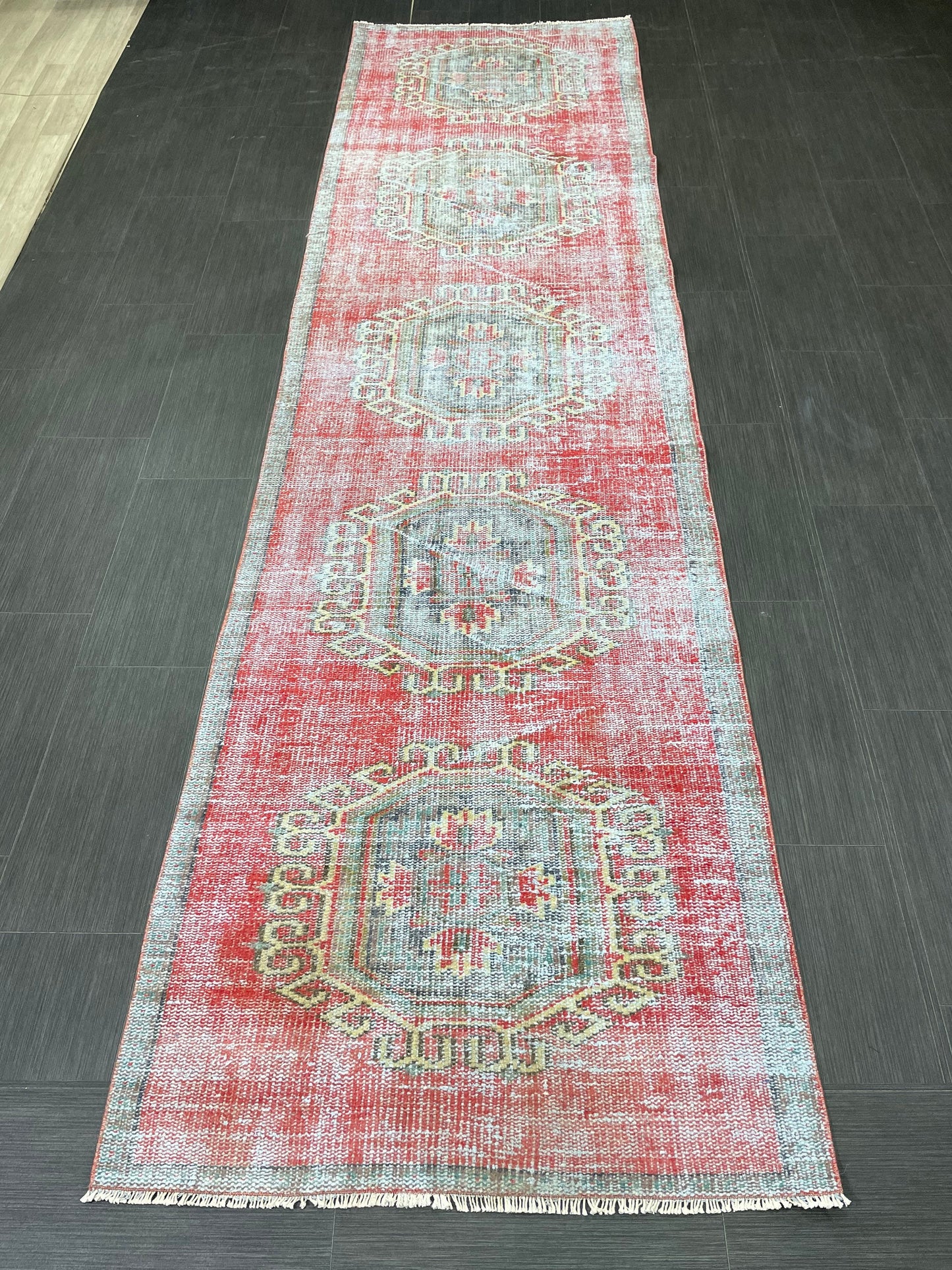 Vintage Runner Rug 3 x 11.6 Distressed Handmade Runner Rug Turkish Runner Rug Vintage Runner Rug Hallway Runner Rug Wool Kitchen Runner