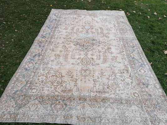 7.10 x 12.2 Large oushak wool rug distressed vintage rug, turkish rug, living room rug