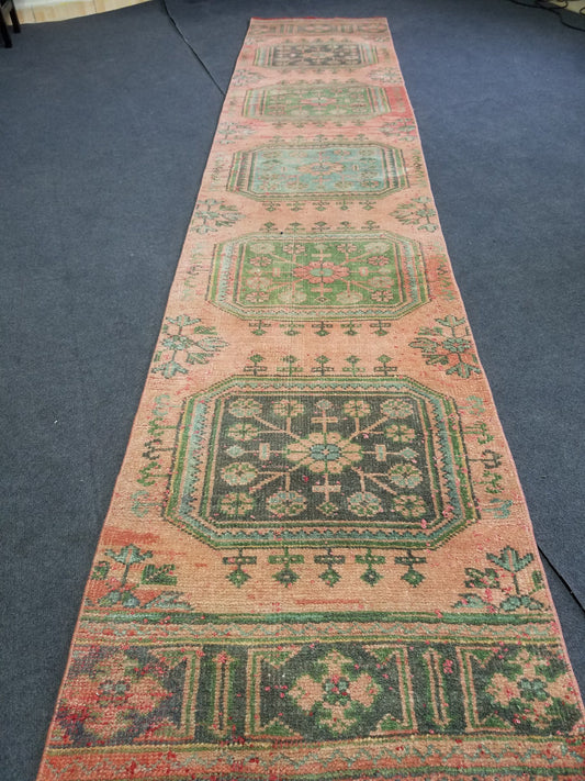 2.4 x 11.5 oushak turkish runner rug,turkish runner rug,oushak rug,vintage rug