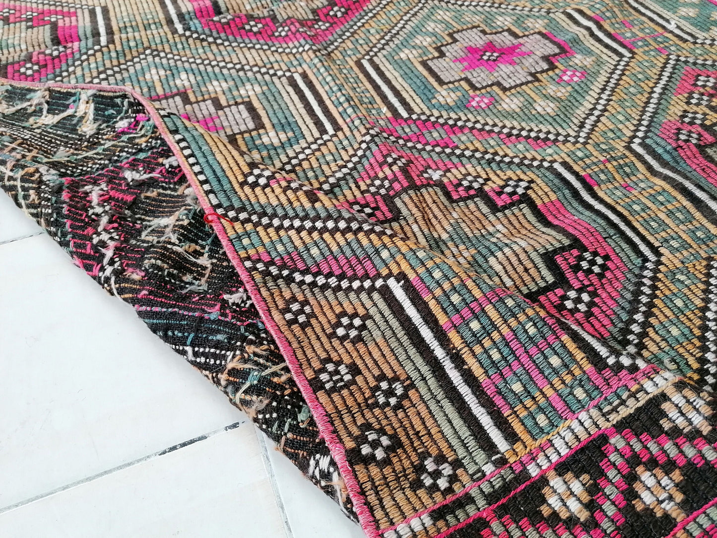 Flatwoven with embroidery rug turkish hand made rugs vintage turkish rugs oushak rug vintage oushak rug, wool rug 8'6x4'10 feet