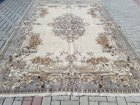 7 x 10 muted soft colors oushak rug oushak vintage rug turkish oushak rug