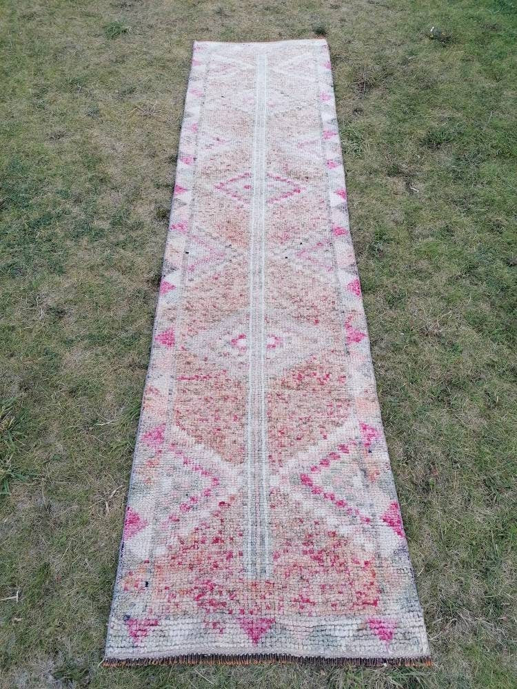 2.7 x 10.9 Vintage turkish runner, high pile runner, hallway runner, turkish handmade wool rug, kitchen rug, oushak rug