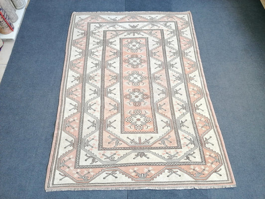 5.5 x 7.4 Vintage handmade wool rug turkish rug, oushak rug