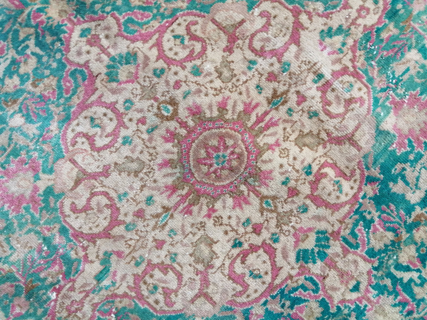 7 x 9.5 Persian RUG Vintage TURKISH Pink Green Oriental Rug Vintage Vintage Runner Rug Wool Oushak Rug Handmade Rug Hand Knotted Rug