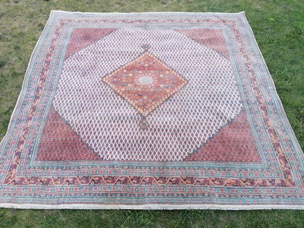 8x8 oushak wool rug, morracon rug, vintage hand made rug, living room rug kitchen rug, vintage bohemian rug