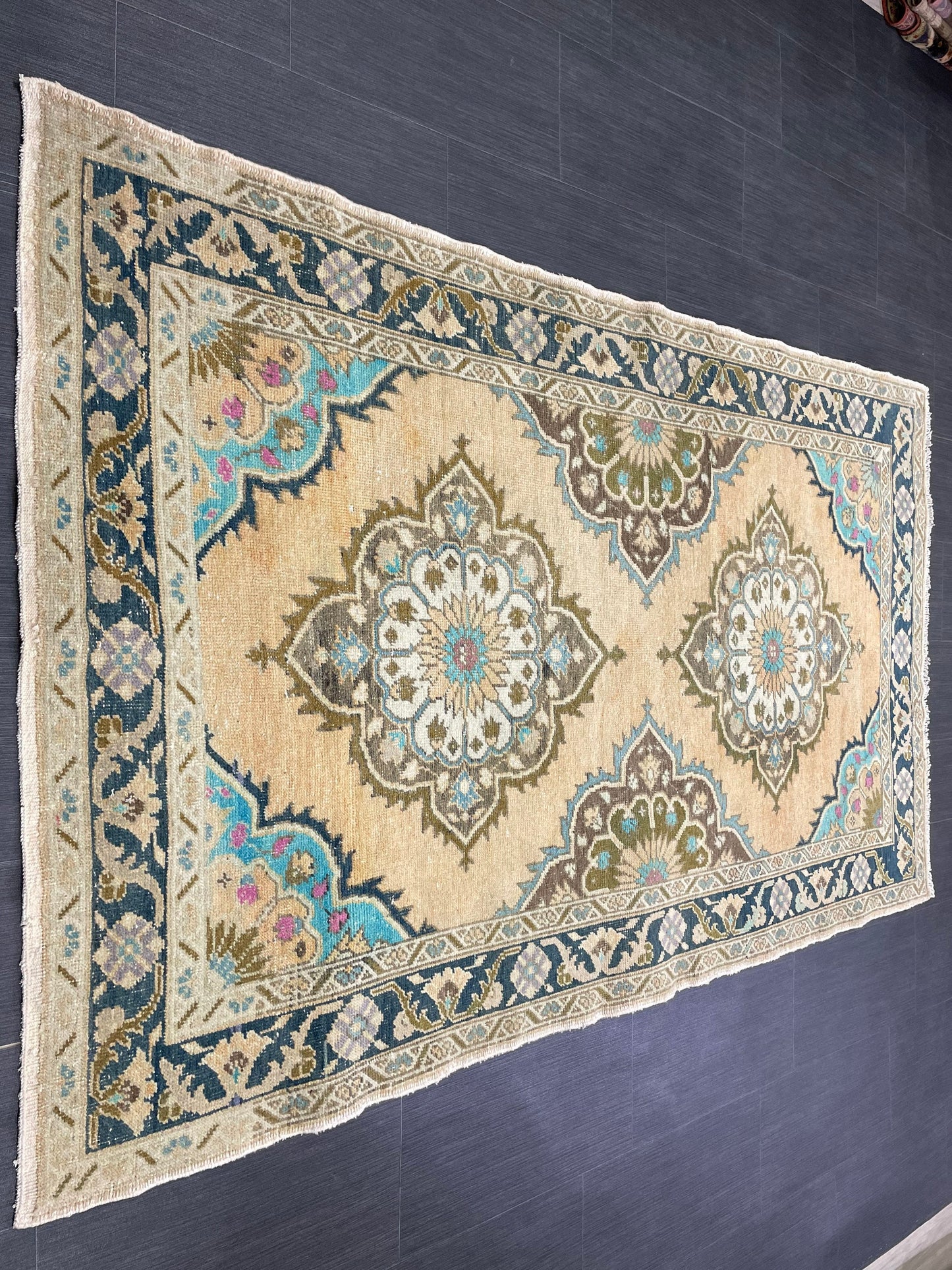 Wool Oushak Rug Vintage 4.2 x 6.8 Rug Muted Vintage Runner Rug Wool Oriental Rug Hand Made Rugs Vintage Turkish Rug Muted Persian Wool Rug