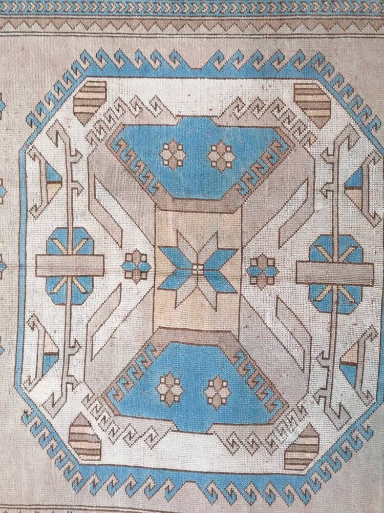 7x10'8 large area oushak rug, living room hand made rugs vintage blue turkish wool rug