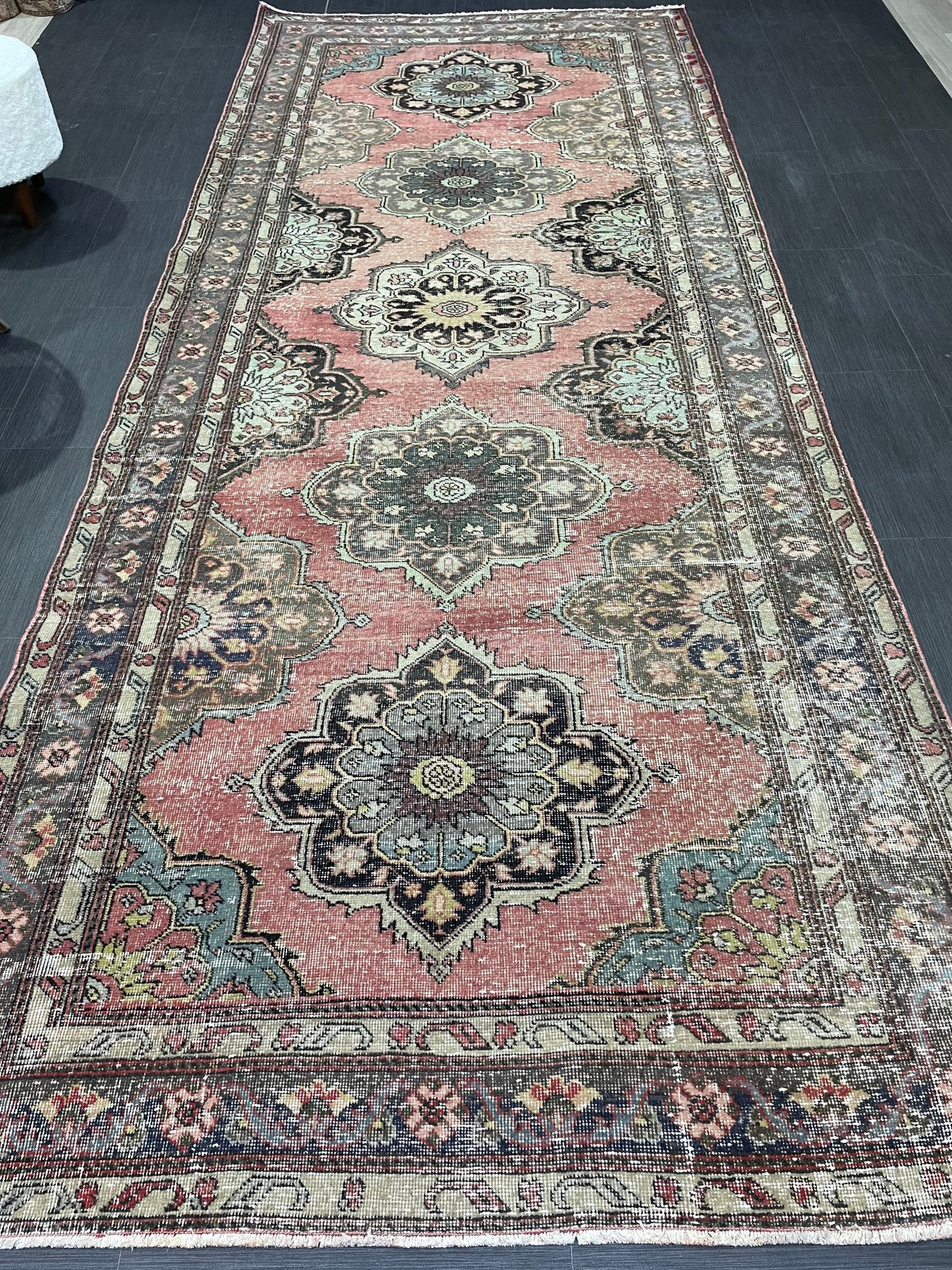 Vintage Runner Rug, Turkish 4.8 x 11.8 Runner Rug, Varigated Red Vintage Runner Rug Hallway Runner Rug Kitchen Runner Rug Wool Runner