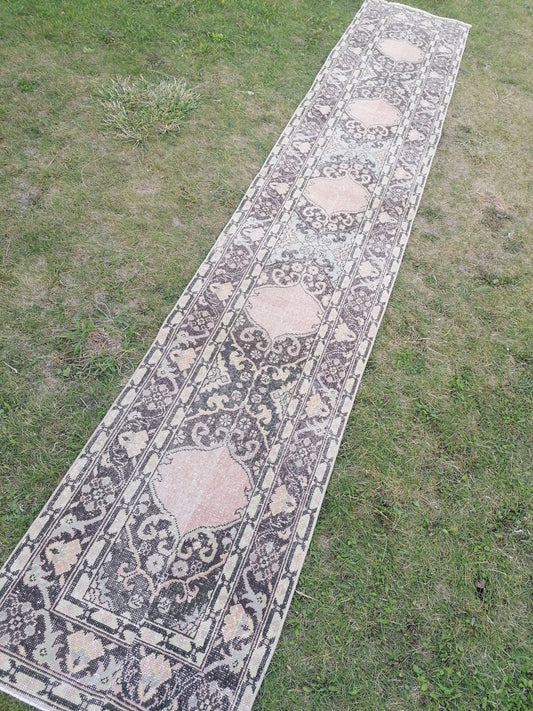 Turkish runner rug 2'3x13'3 vintage wool runner, packwork oushak runner rug, hallway hand made rug, kitchen runner rug,