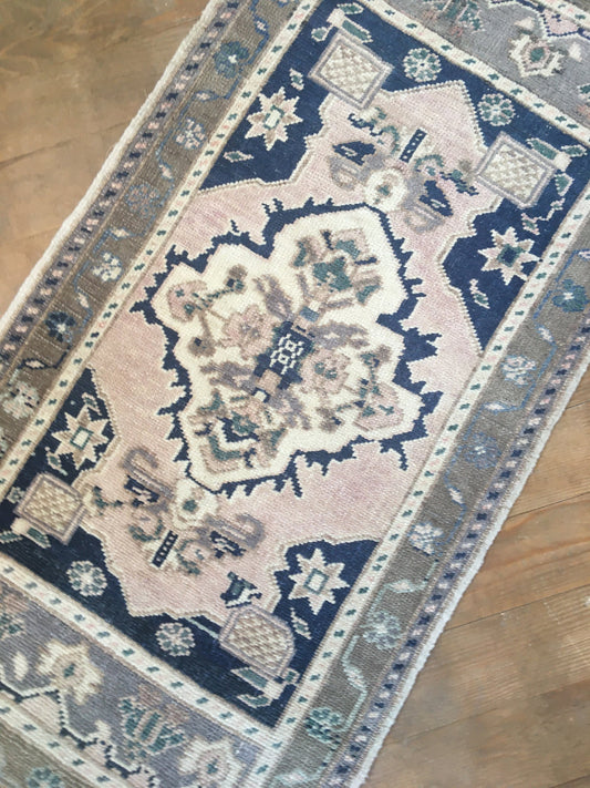 1.7 x 3.4 feet mini muted color turkish rug, handmade oushak small rug, kitchen area mini rug,