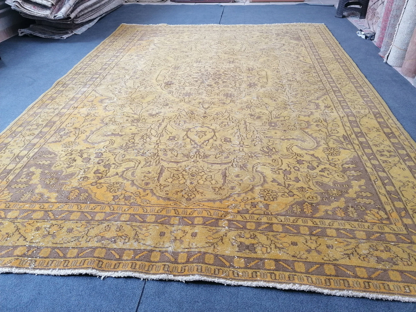 7x10 vintage oushak rug, large turkish rug, hand made wool rug, living room rug, rustic unsual tribal rug retro style,