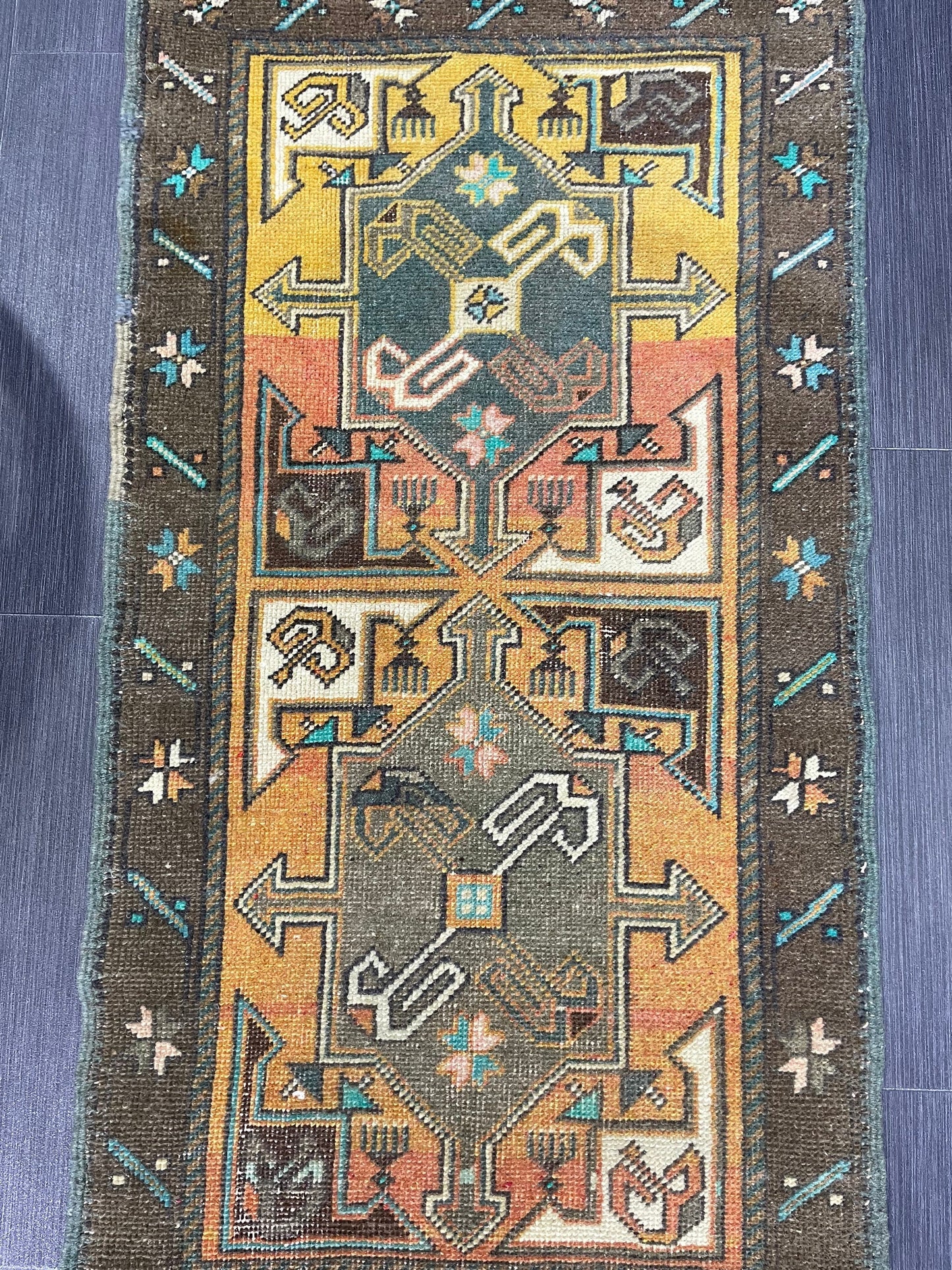 Hand Knotted Runner Rug, Vintage 2 x 4.4 Runner Rug,Handmade Short Runner Rug,Bathroom Runner Rug, Antique Runner Rug, Vanity Runner Rug