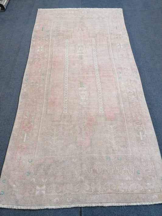 4.3 x 8.8 Muted soft colors rug turkish rug, oushak vintage rug, anatolian rug,unique handmade