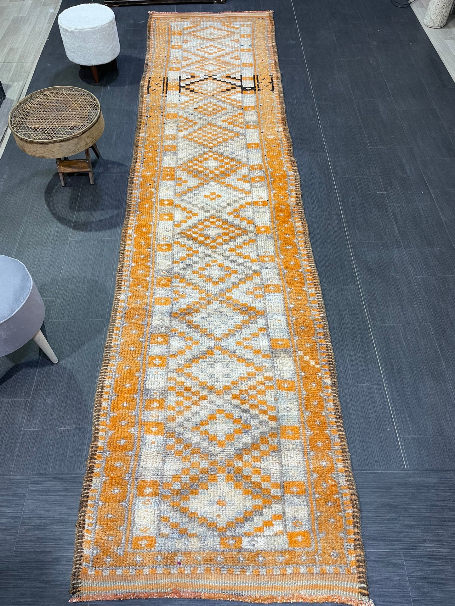 MUTED Staircase Runner Rug, 3.2 x 13.2 Vintage Turkish Runner, XL Vintage Oriental Runner Rug, Oushak Runner Rug, Plush Soft Wool Runner