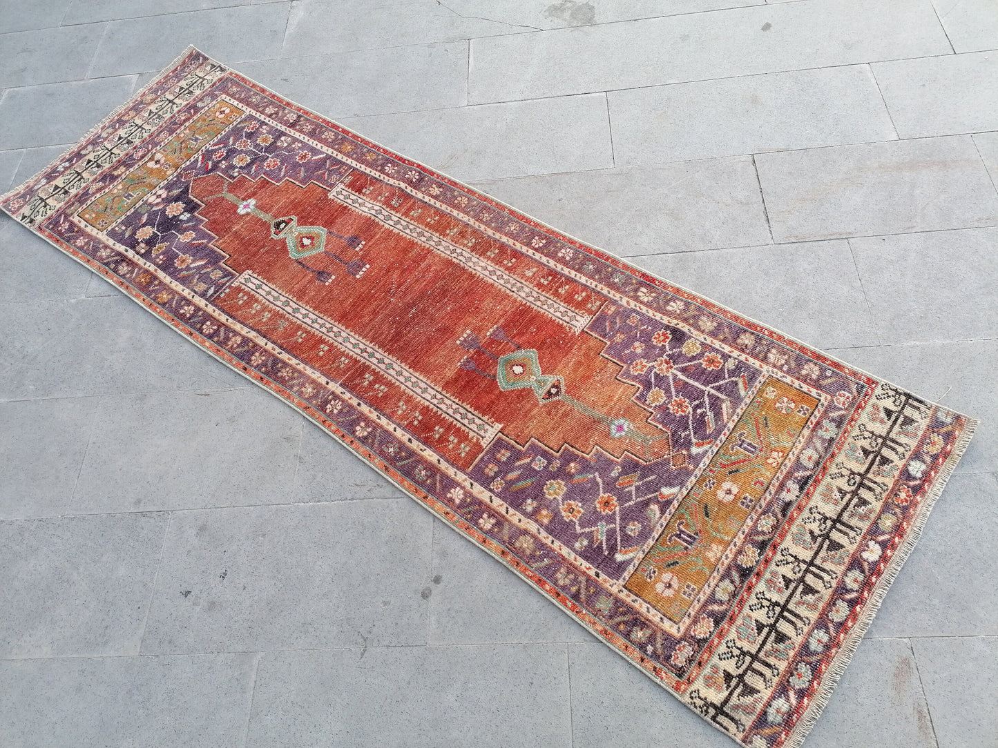 Vintage runner,kitchen runner,purple wool rug 8x2'7