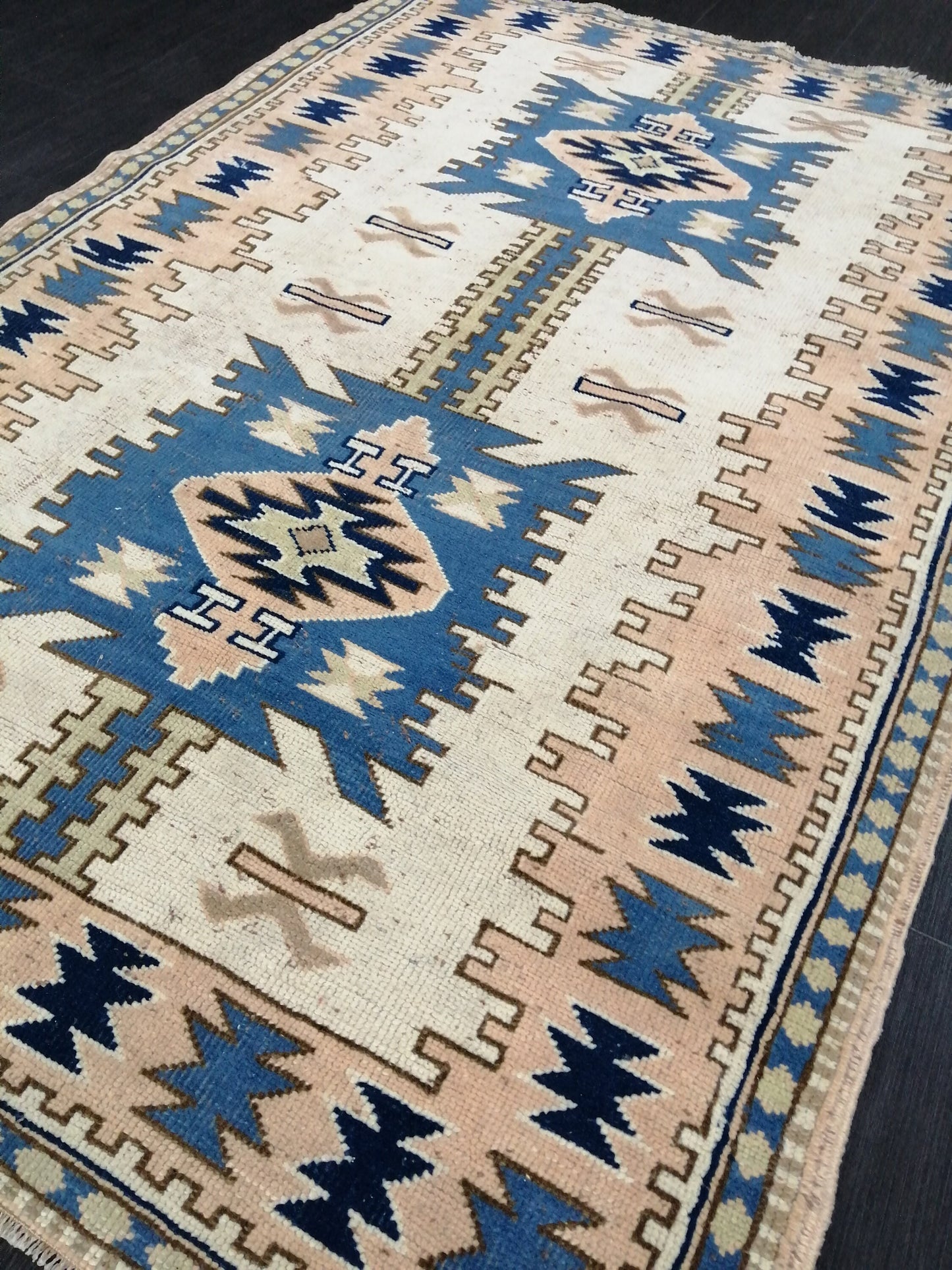 Oushak Runner Rug 6.2 x 4.1 Turkish Runner Rug Vintage Runner Rug Hallway Runner Rug Kitchen Runner Rug Blue Wool Rug Wool Oushak Rug