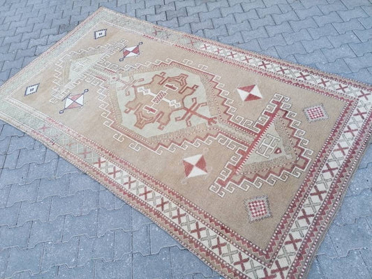 5x9 vintage oushak rug, tone color wool rug turkish hand made living room rug