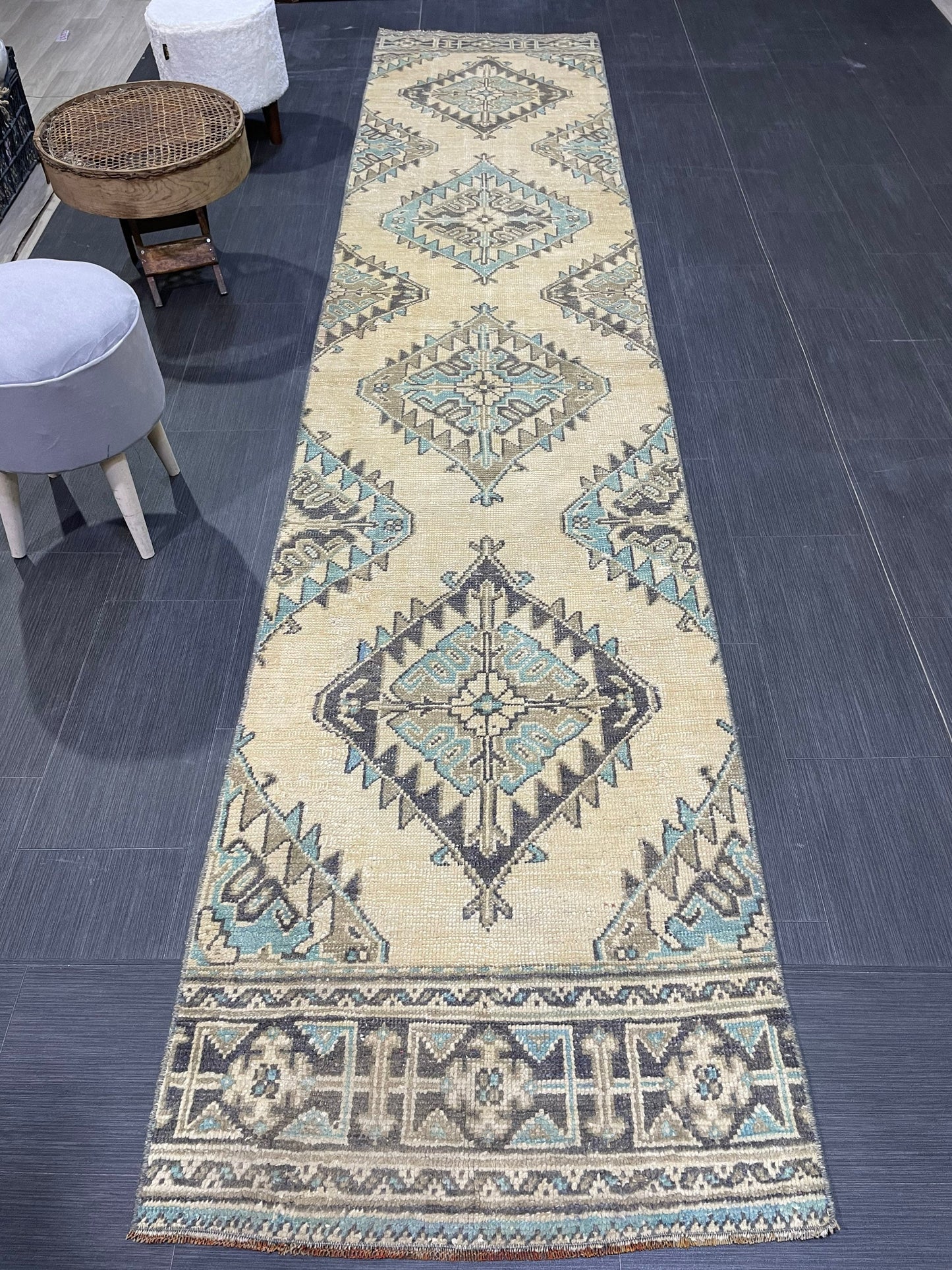 Vintage Persian Runner 2.7 x 12.4 Rug, Turkish Runner Rug, Handmade Runner, Staircase Runner, Kitchen Runner Rug, Wool Runner Rug