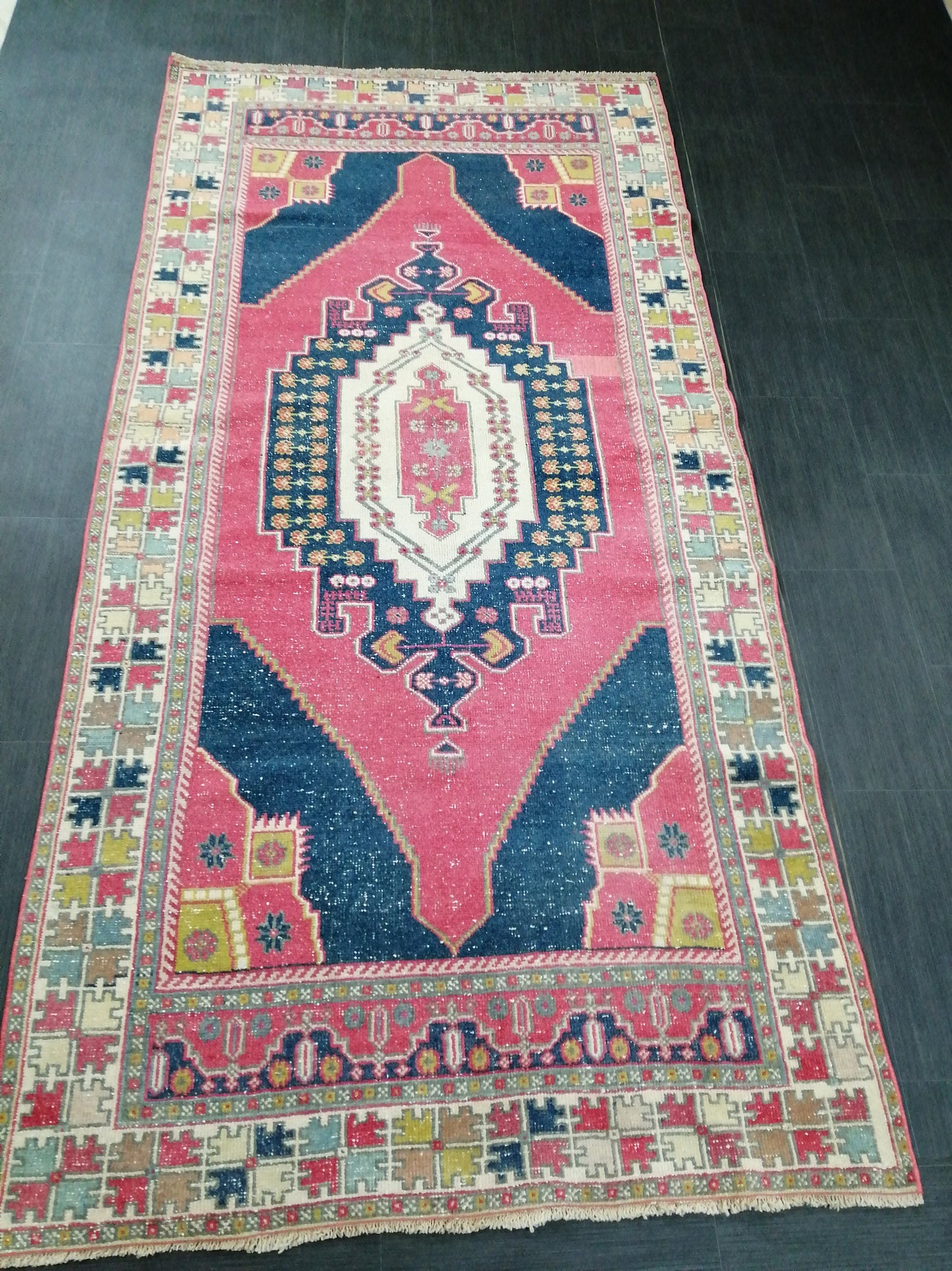 9.5 x 4.6 Rugs, Hand Made Rug, Blue Oushak Rug, Navy Vintag Rug, Bohemian Rug, Rug Runner, Turkish Rug, Farmhouse Rug, Vintage Rug, Wool rug