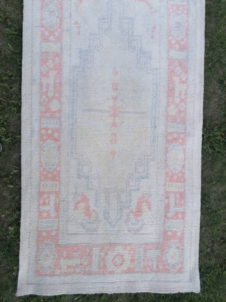 2'10x13'4 oushak wool runner, turkish oushak new produced handmade rug, muted hallway runner rug