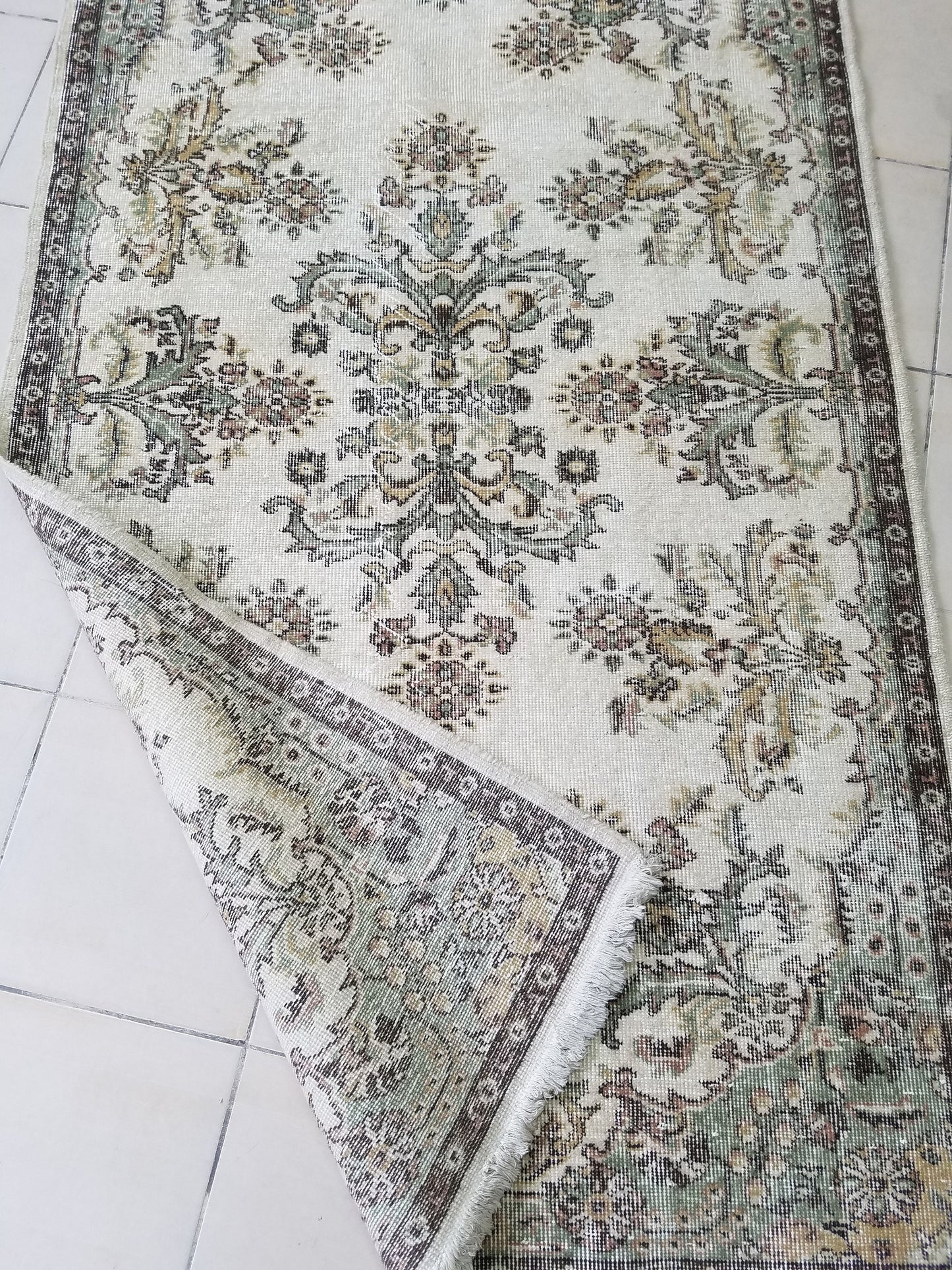 Turkish oushak rug, earth tone rug, pastel color rug, ethnic motif, minimalist rug traditional turkish design 7'x3'11" feet