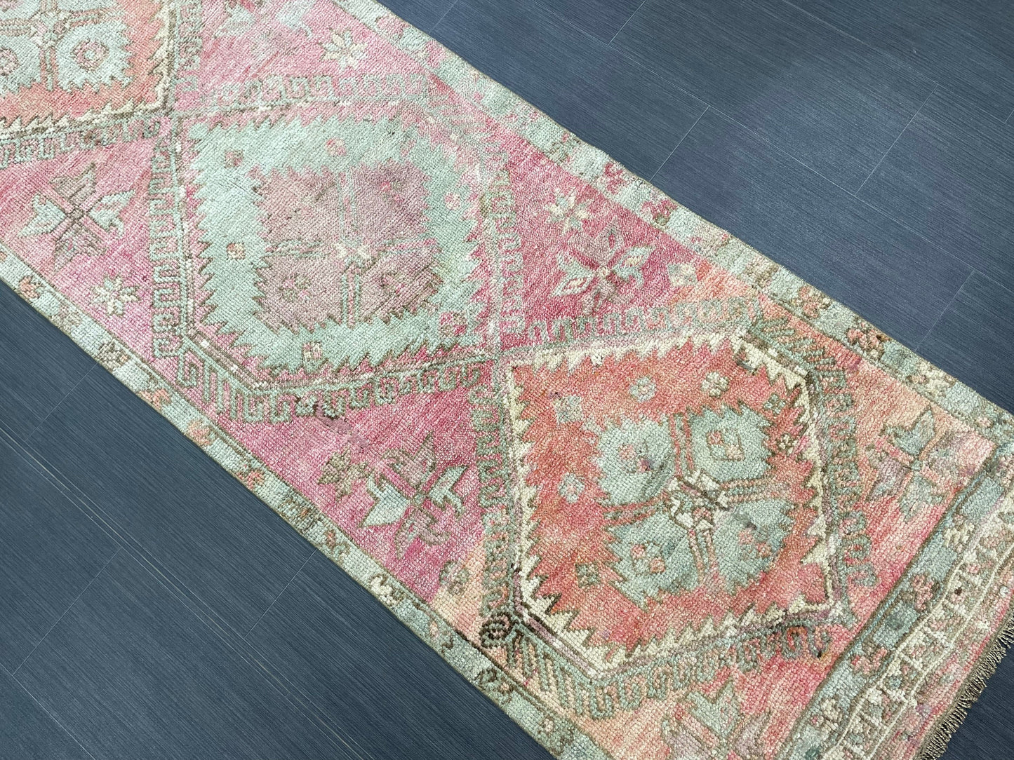 Vintage Runner Rug 2.6 x 11 Muted Turkish Runner Rug Muted Oushak Runner Rug Hallway Runner Kitchen Runner Rug Wool Runner Star Rug