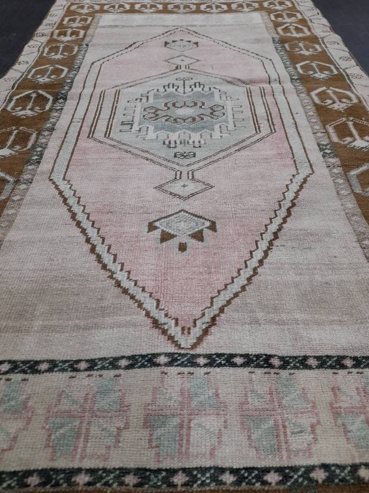 Turkish Rug Pink and Brown Oushak Rugs 3.5 x 6.2 Rug Wool Oriental Rug Hand Knotted Rug Small Farmhouse Rug, Vintage Rug Hand Made Rug