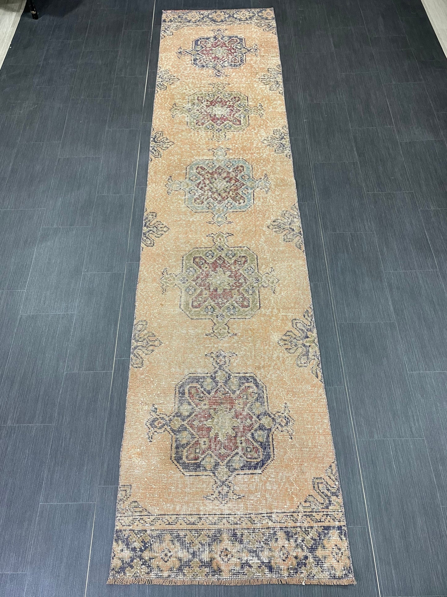 Oushak Runner Rug 2.6 x 11.4 Turkish Runner Rug Distressed Vintage Runner Rug Hallway Runner Rug Kitchen Runner Rug Wool Staircase Runner