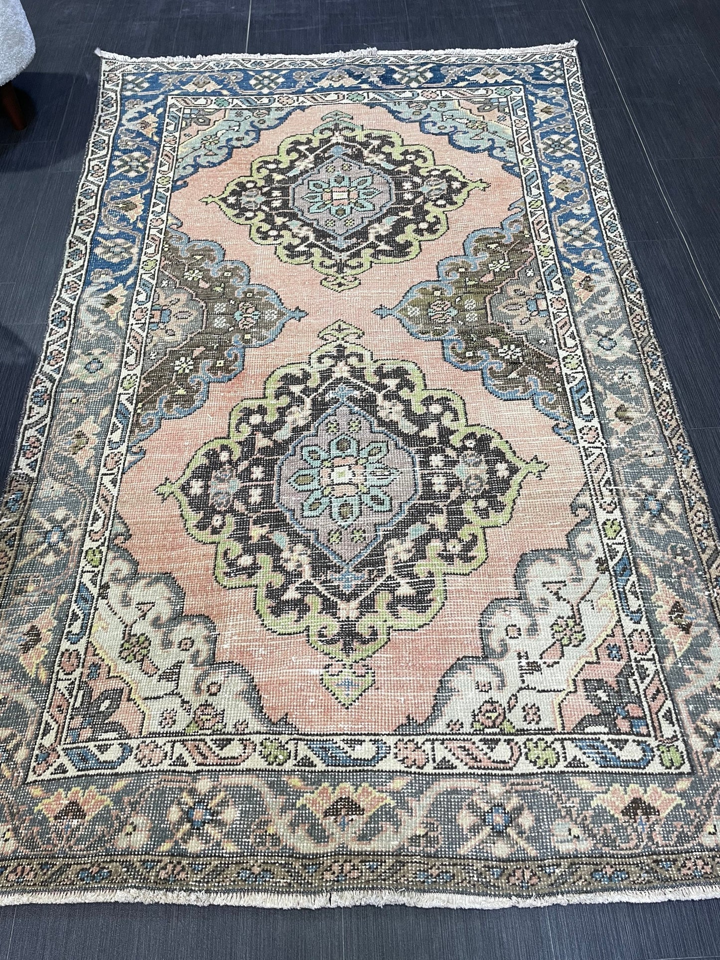 Vintage Rug, Persian 4 x 6.7 Rug, Navy Hand Knotted Rug, HANDMADE Rug, Vintage Turkish Rug, Oushak Rug, Oriental Rug, Wool Rug