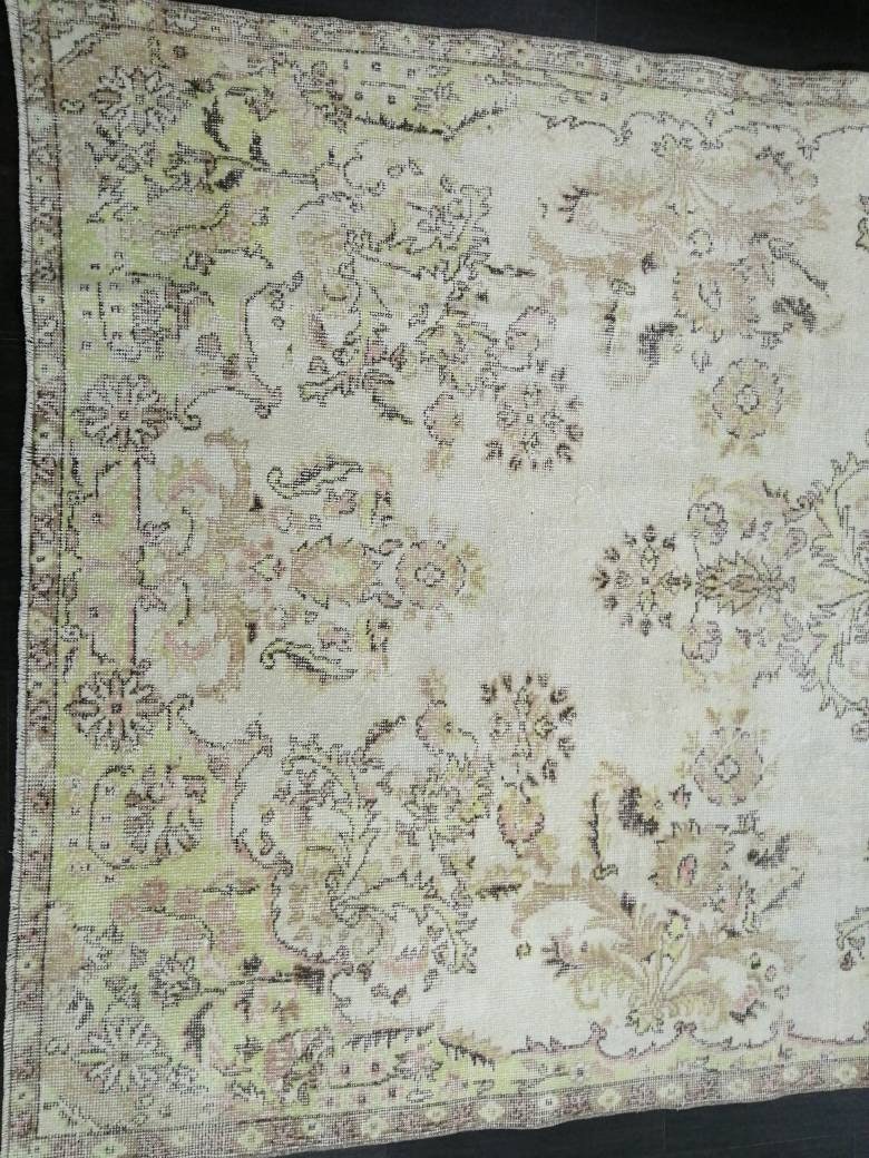 Floral Muted RUG 10.6 x 6 Muted TURKISH Rug Oriental Vintage Wool Rug Hand Made Rugs Vintage Large Turkish Rug