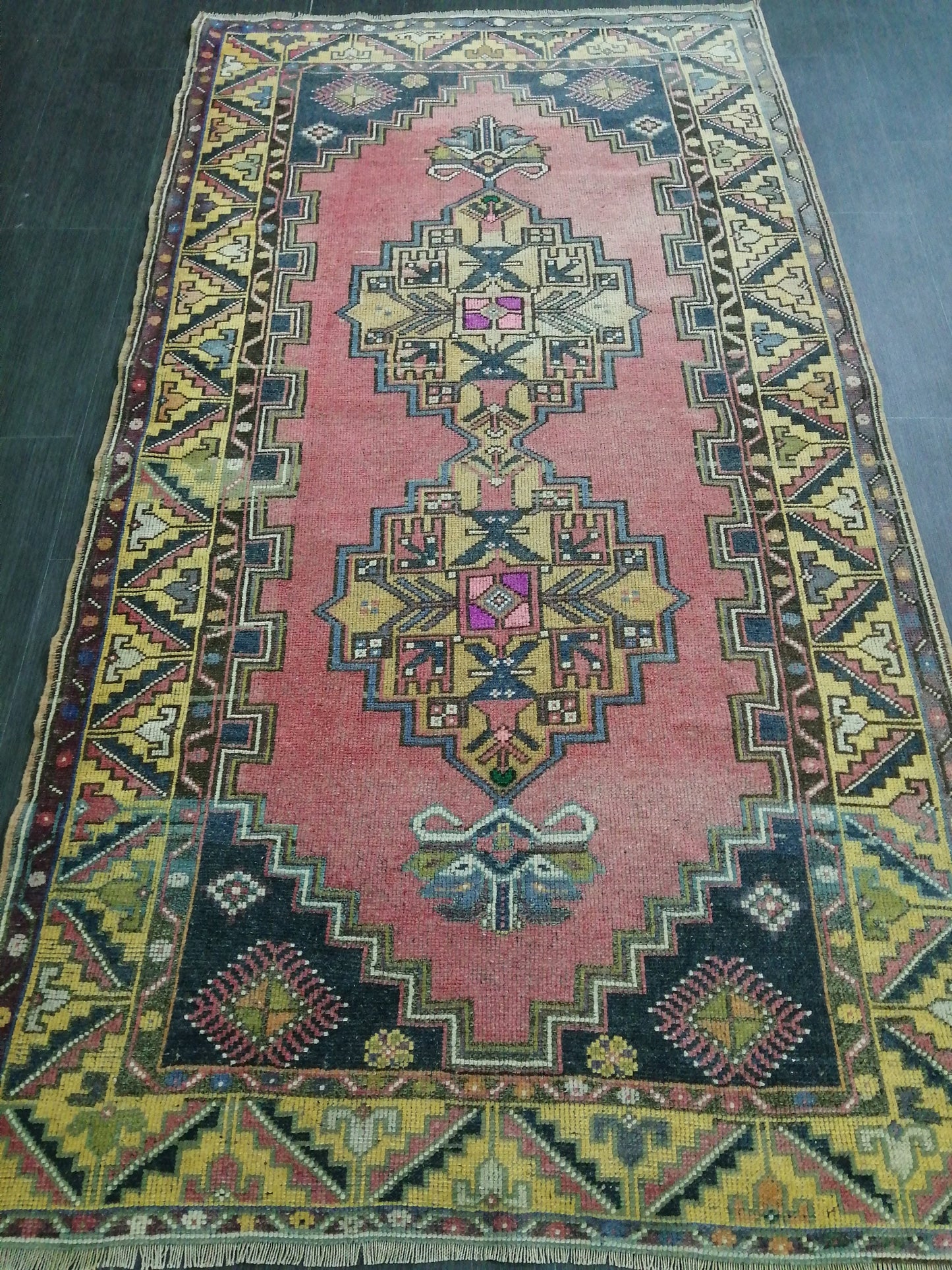 Vintage Rugs 4 x 7.4 TURKISH HAND MADE Rugs Vintage Turkish Rugs Oushak Rug Turkish Oushak Rug, Vintage Oushak Rug, Wool Rug