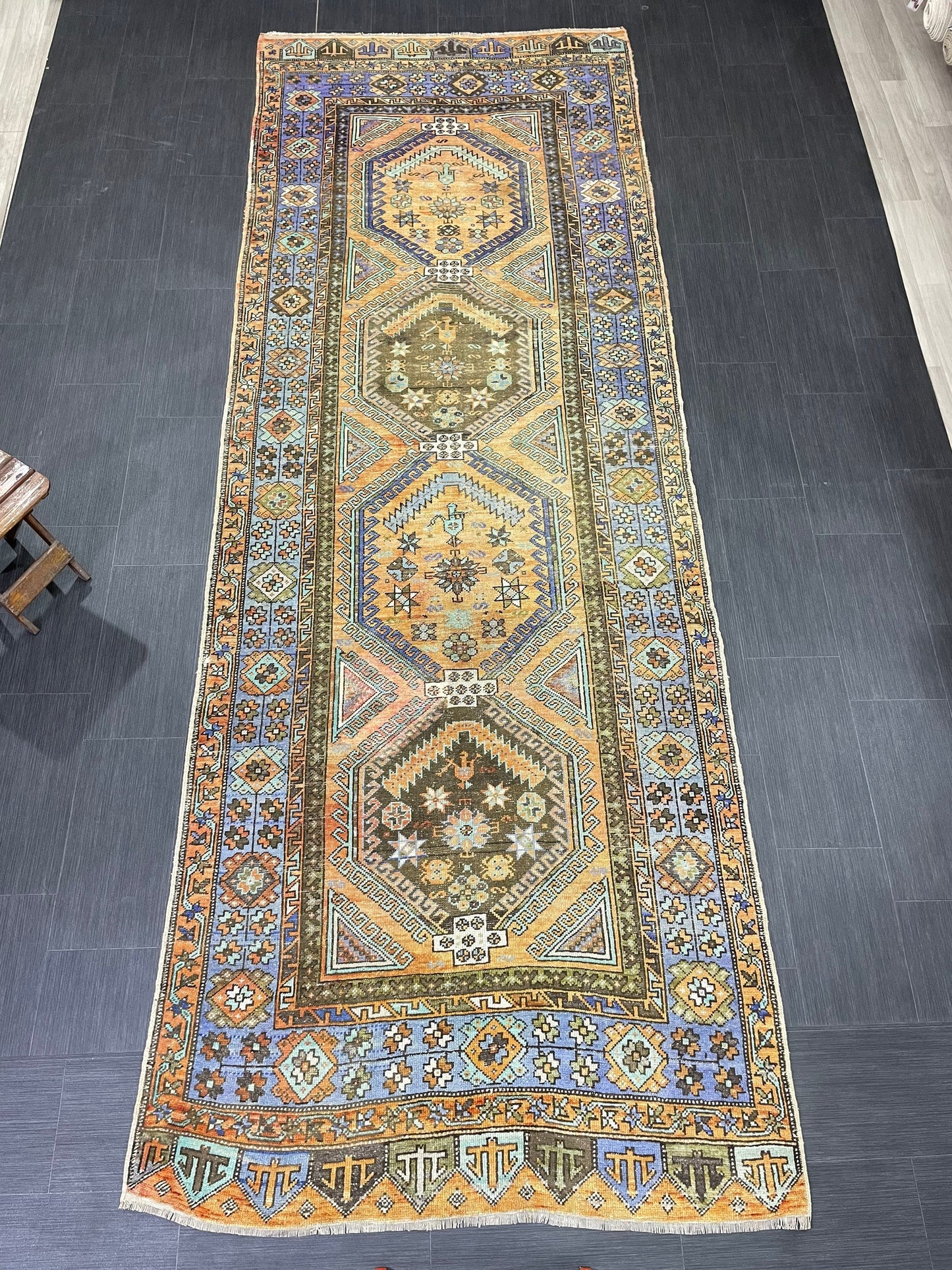 WOOL Oushak Runner Rug Turkish 4.4 x 12.4 Runner Vintage Runner Rug Hallway Runner Rug Kitchen Runner Rug Wool Runner Rug Wool Hand Knotted