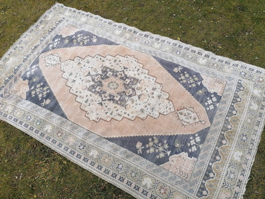 9'5x5'8 muted soft colors rug, vintage turkish rug, oushak vintage rug, kitchen runner rug,vintage anatolian bohemian rug,