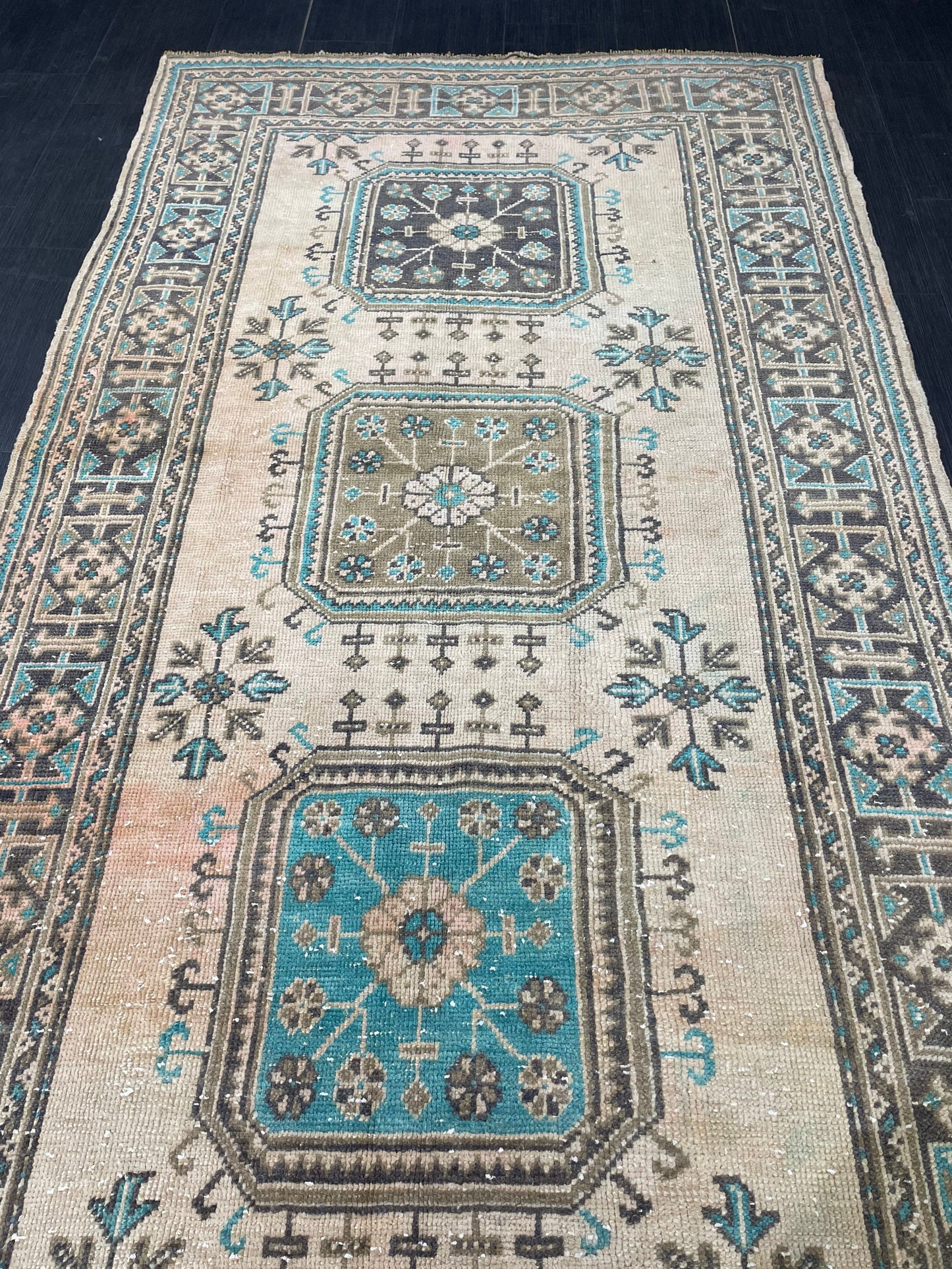 Vintage Runner Rug 4.6 x 12.6 Muted TURKISH Muted Runner Rug Vintage Oushak Runner Rug Long Runner Rug Wool Oriental Runner Handmade Runner