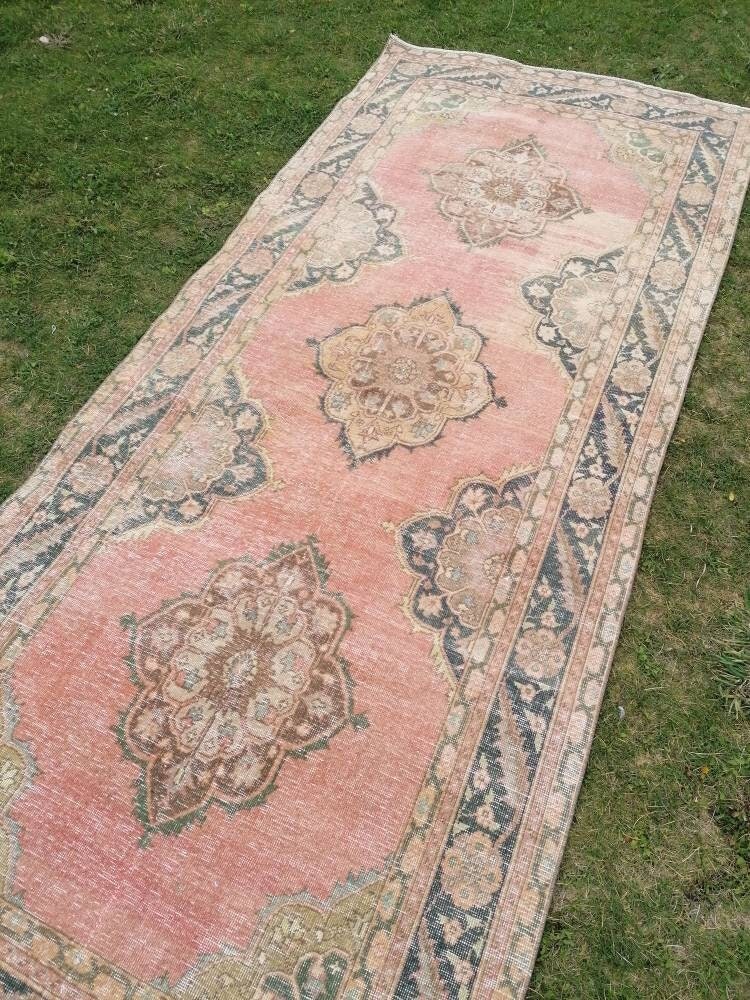 4'6x10'5 hallway wool runner, vintage turkish runner rug, vintage handmade runner rug, kitchen runner, oushak runner