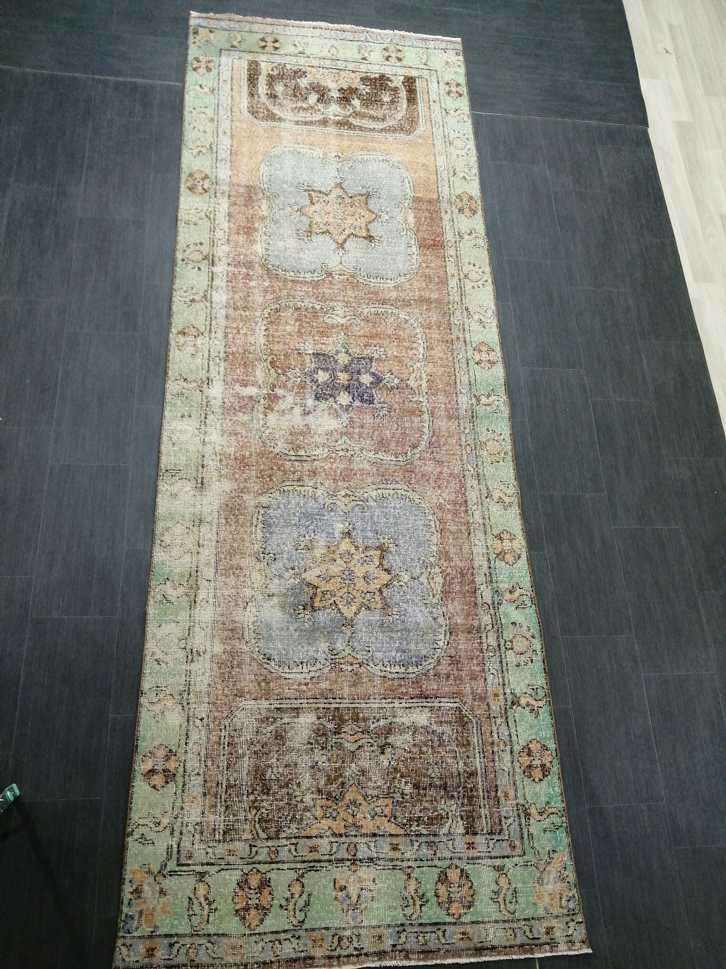 4 x 11.7 Distressed Oushak Runner Rug Turkish Runner Rug Vintage Runner Rug Hallway Runner Rug Kitchen Runner Rug Wool Runner Rug Oushak Rug