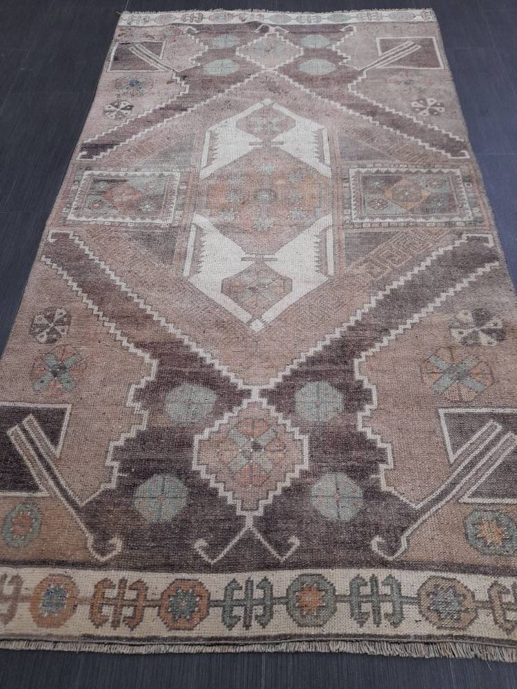 Wool Vintage Rug Turkish Rug 3.3 x 6 Muted Oriental Rug Hand Made Rug Hand Knotted Living Room Rug Kitchen Rug Dark Rug Kars Rug