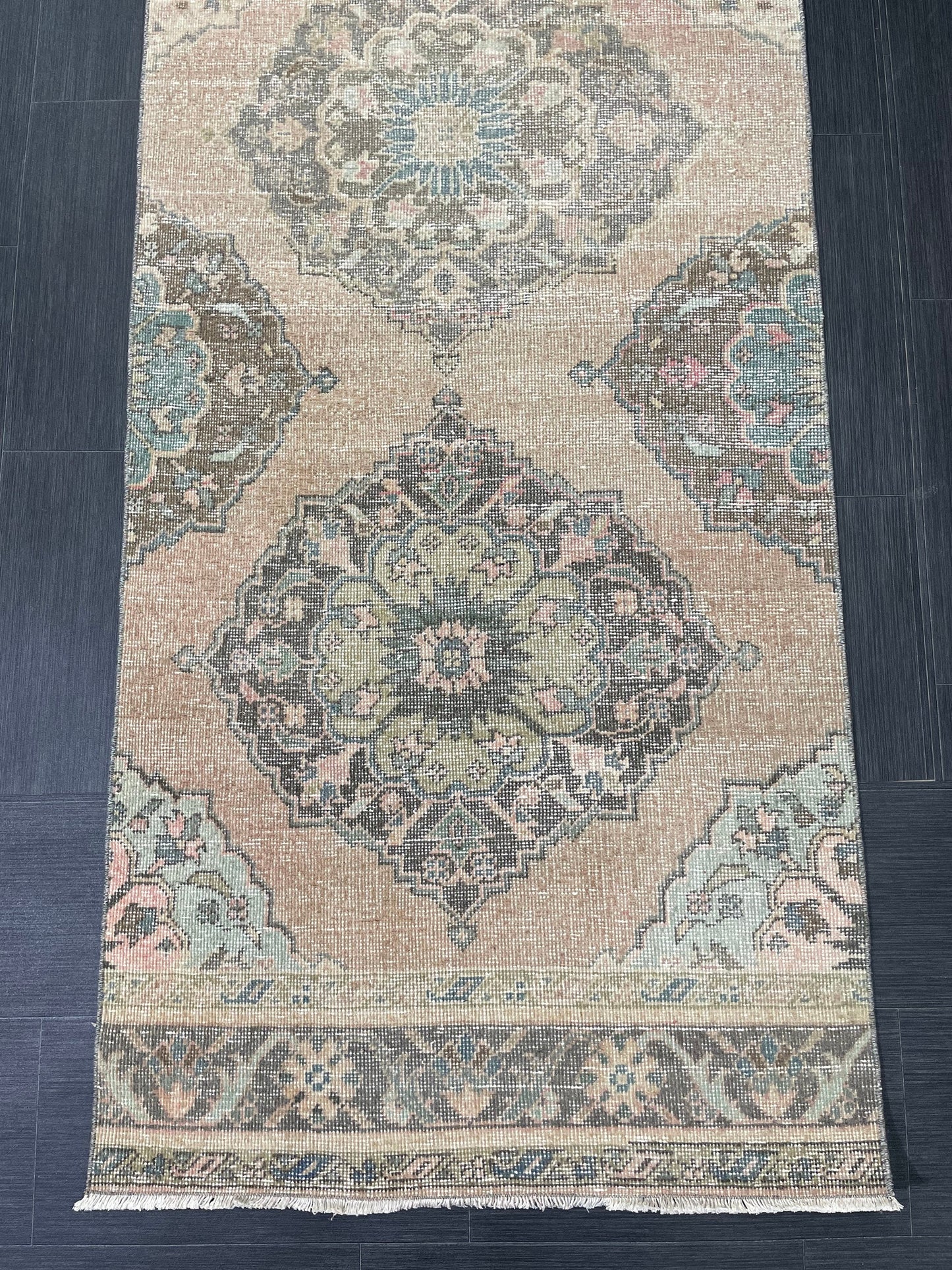 Distressed Runner Rug Muted Turkish Runner 3 x 13.2 Rug Pink Vintage Runner Rug Hallway Runner Rug Muted Persian Runner Rug Wool Runner