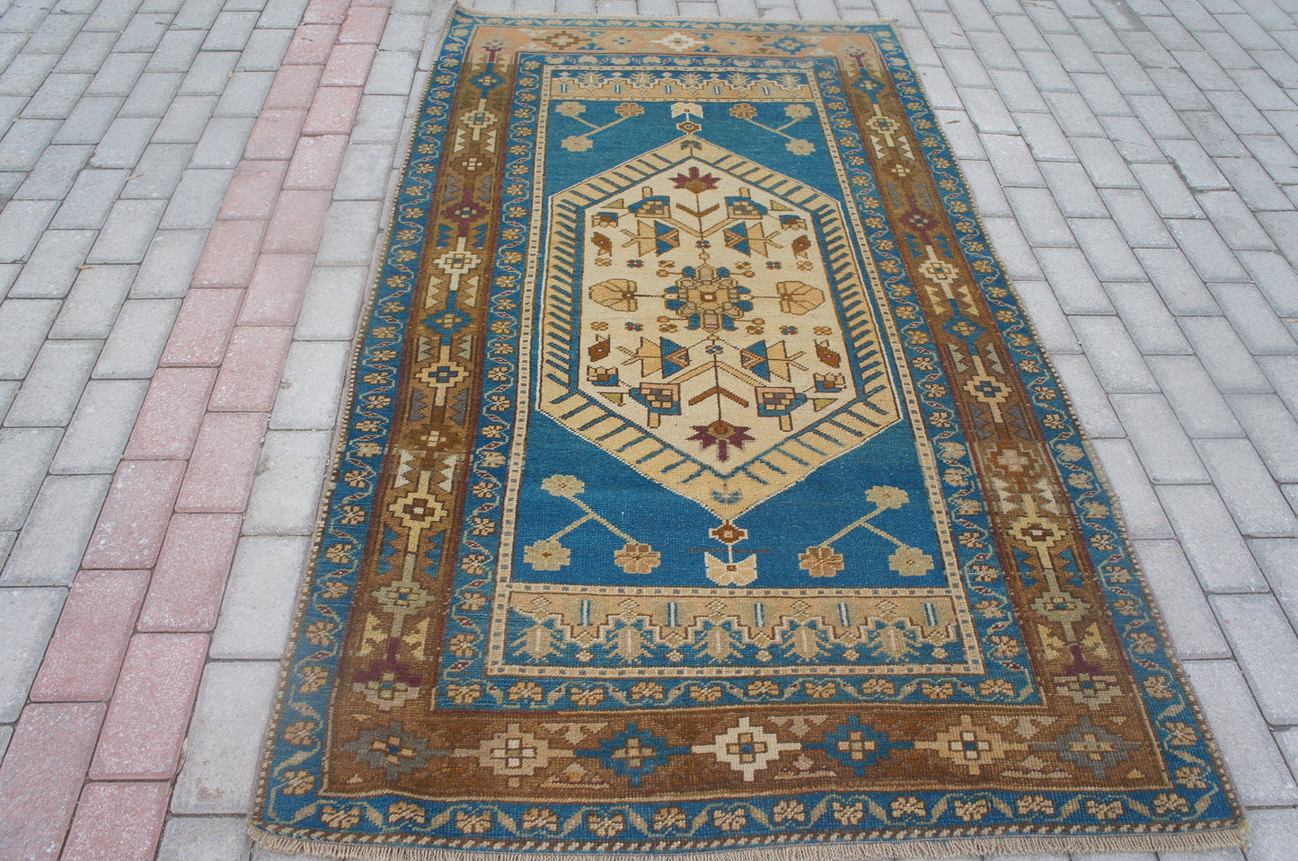 Blue Oushak Rugs Turkish Hand Made Rug Wool Oushak Rug OUSHAK RUG Blue Vintage rugs Turkish Rugs