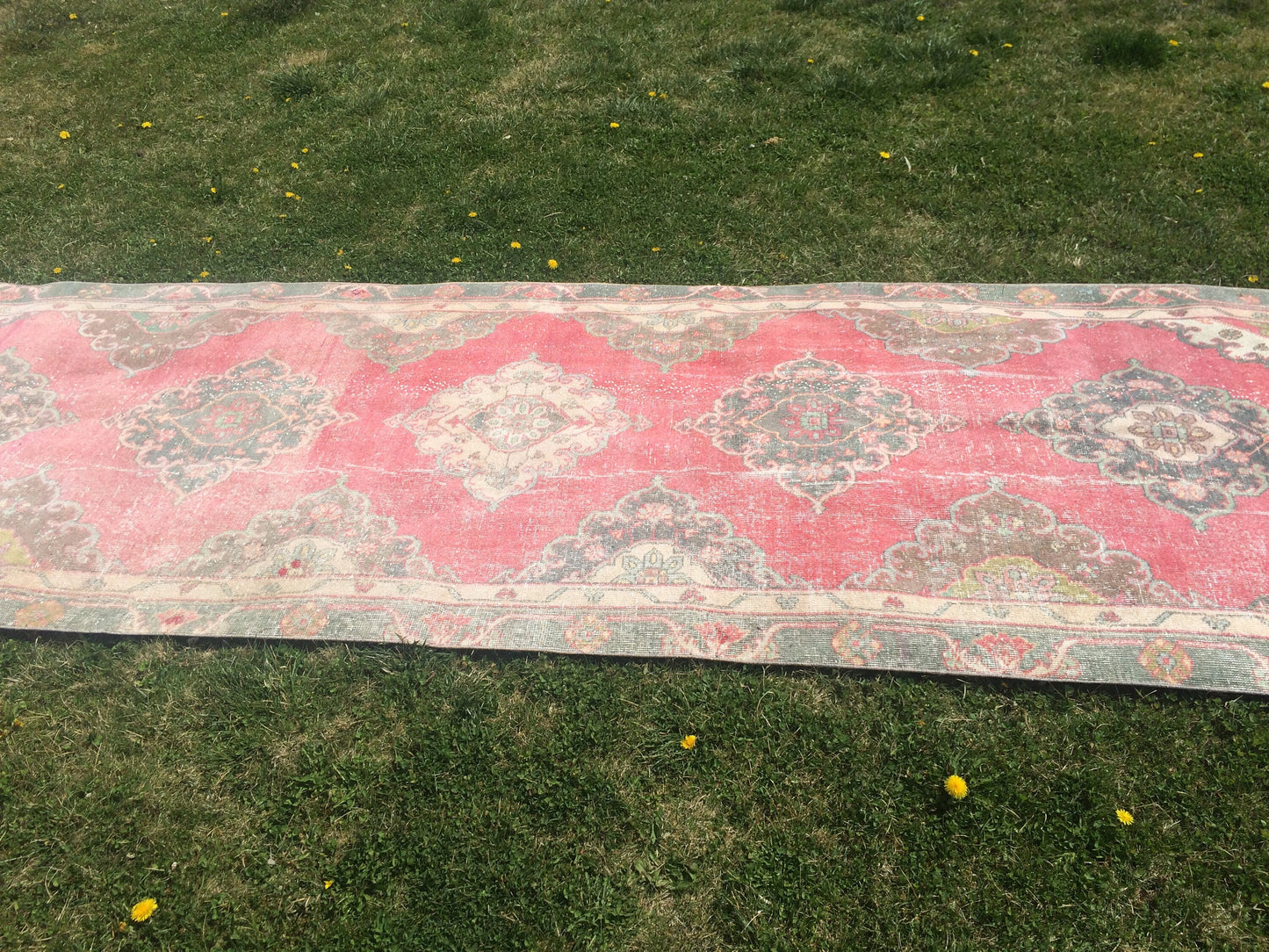 4x12 Vintage Runner rugs, Muted Runner RUG, TURKISH Runner, Pink Runner Rug, Pastel Oushak Rug ,Wool Runner Rugs, Oriental Runner Rug