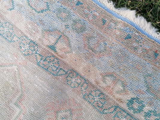 3.6 x 6.2 Muted green rug, vintage rug pastel turkish rug,