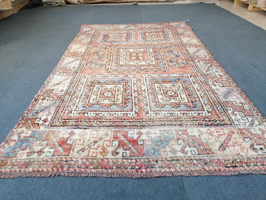 4.4x7.5 feet handmade wool rug, turkish oushak rug, vintage area rug, hallway bohemian rug, lounge floor large rug, medium size etnique rugs
